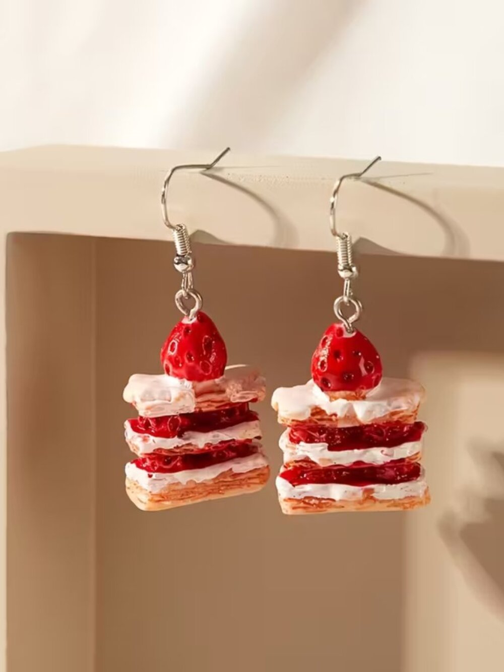 Strawberry Cake Earrings 🍓 Sweet Dessert Dangle Cute Kawaii Jewelry - Picture 2 of 7